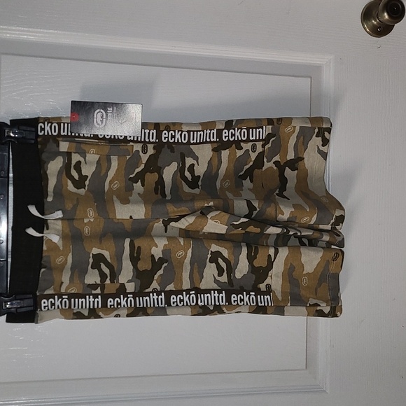 Ecko Unltd. Boys Olive Tan Brown Camouflage Stretch Tie Waist Shorts SZ L(14/16) - Picture 1 of 8